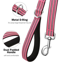 JOYEEIIOO Heavy Duty Dog Leash - 6 FT Long Double Handle Dog Leash with Padded Traffic Handles, Hot Pink