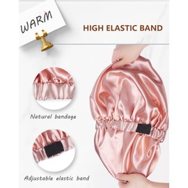 Years calm Silk Bonnet for Sleeping Women, Double Layer Soft Ajustable Elasticity Band Satin Bonnet for Sleeping Hair - Sleep Shower Caps (Light orange)