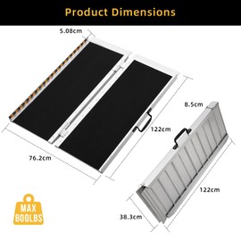 GarveeTech,4 in Portable Wheelchair Ramp - Weight Capacity Up to 800 LBS, for Home, Steps, Stairs, Doorways, Curbs, Portable Aluminum Foldable Mobility Scooter Ramp