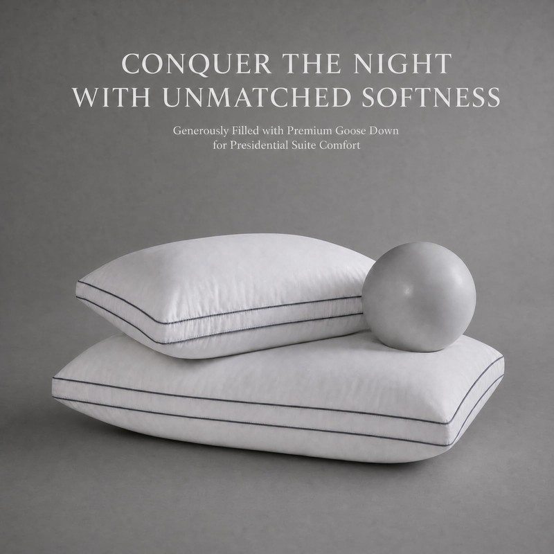 Goose Down Pillow, Queen Size Set of 1 with 3-Layer