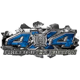 Weston Ink Reflective 4x4 Firefighter Edition Ripped Torn Metal Tear Truck Quad or SUV Sticker Set/Decal Kit in Blue Camouflage