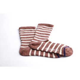 [RASOX] 靴下 コットンボーダー・クルー レンガ×ホワイト