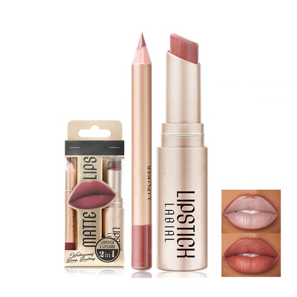Professional Lip Liner & Lipstick Set, Long-Lasting Waterproof Formula, Matte