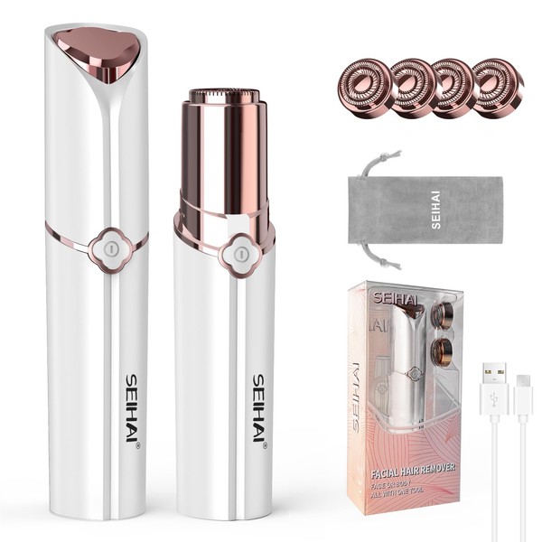 Facial Hair Removal for Women, SEIHAI Hair Removal Device(Luxury), Face Razors for Women, Personal Care Products/Facial Hair Remover for Face, Lip, Chin, Included 4 x Replacement Heads