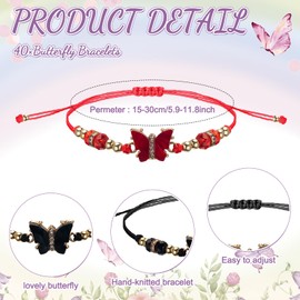 Tondiamo 40 Sets Butterfly Gifts for Girl Butterfly Rhinestone Beads Bracelets Adjustable with Thank You Fluttering by Card Friendship Bracelets for Fairy Birthday Baby Shower Party Favor