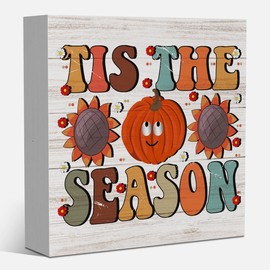 Tis the Season Fall Decorations for Home Fall Pumpkin Kitchen Decor Farmhouse Autumn Decorations Cute Autumn Holiday Decor for Table 5 x 5 inches (Tub 3903)