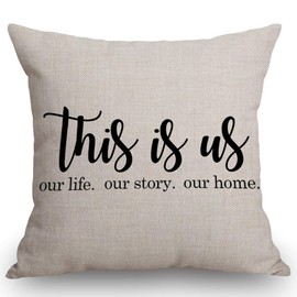 SSOIU Farmhouse Pillow Covers with This is Us Our Life Our Story Our Home Quote 18 x 18 Inch for Farmhouse Decor Housewarming Presents for New Home