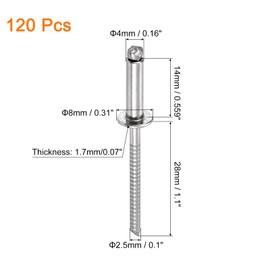 sourcing map 120Pcs 5/32"x1/2" 304 Stainless Steel Dome-Head Blind Rivets, Open-End Type Blind Rivets for DIY, Sheet Metal, Automotive Repairs, Furniture, Boat, and Duct Work (Silver)