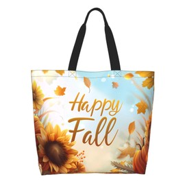 Feeuoai Fall Large Tote Bag Maple Leaf Bags Thanksgiving Day Bags Reusable Shoulder Tote Bags Travel Bags