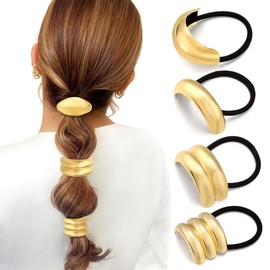 Elastic Hair Bobbles, 4 Styles Hair Scrunchies, Gold, Metal Gold, Ponytail Hair Scrunchie, Beautiful Hair Accessories for Girls and Women for Straight and Curly Hair