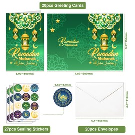 DPKOW 20pcs Eid Cards Ramadan Mubarak Greeting Cards Multipack, Eid Mubarak Cards Muslim Ramadan Greeting Cards Happy Eid Gift Cards with 20 Envelopes and 27 Sealing Stickers for Kids and Family