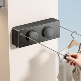 MUSTORN Retractable Clothesline Indoor, Non-Sagging Twin Clothes Line Retracting Outdoor Heavy Duty Clothes Drying Laundry Line Wall Mounted Stainless Steel Double Line-13.8 ft(Black)