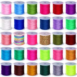 30 rollos de 30 colores de 0,8 mm de cuerda de nudo chino de nailon de macramé, hilo de abalorio mixto para pulsera de amistad Kumihimo, adornos para hacer joyas, 656 yardas