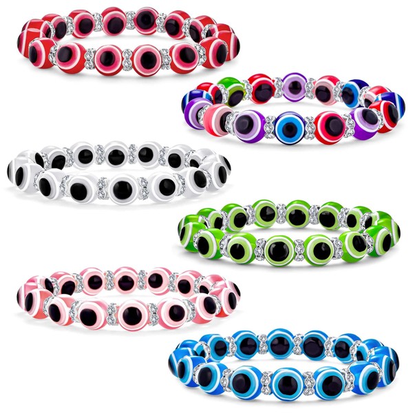 6-8 Pcs 8mm Evil Eye Bracelet Charm Stretch Colorful Beaded