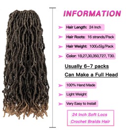 FFDDear 24Inch 7Packs Extended Faux Locs Crochet Hair Ombre Soft Locs Crochet Braids Distressed Natural Locs Pre Looped Synthetic Hair (24 Inch, 7Packs, T27)