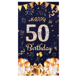 50th Birthday Decorations Door Banner Sign for Men Women, 50th Birthday Banner, 50 Birthdays Door Hanging Party Supplies, Black Gold Fifty Year Old Bday Wall Hanger Decor