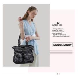 Angelkiss Women's Soft PU Leather Handbag - Hobo, Satchel, Tote, Crossbody & Travel Bag - Black, Grey