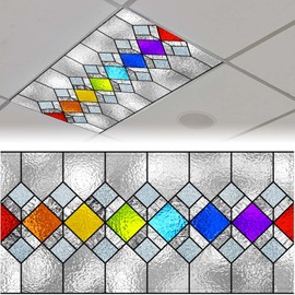 2 Pcs Stained Glass Fluorescent Light Cover for Classroom - Magnetic Fluorescent Light Covers for Office Classroom Home Drop Ceiling, 4 X 2 Feet