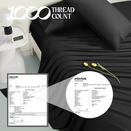 100% Egyptian Cotton Sheets Queen Size Bed Sheet - 1000 Thread Count Long Staple,17 Inches Deep Pocket,All Season,Bedding Super Soft Breathable,Sateen Weave 4-Pc Sets (Knight Black, Queen)