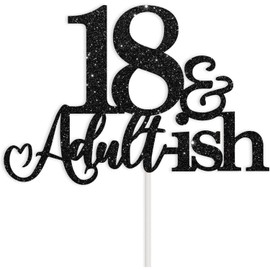 Decoración para tarta de cumpleaños de 18 años, con purpurina negra, decoración de pastel feliz de 18 cumpleaños, decoración de tarta de 18 años y Adultish para decoraciones de cumpleaños de 18 años