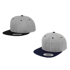 HLKauf Flexfit Snapback Unisex Classic Cap 2-Tone Cap Many Colour Sets One Size + Free Block, 1x Heathergrey/Black & 1x Heathergrey/Navy & 1x HLKauf Block