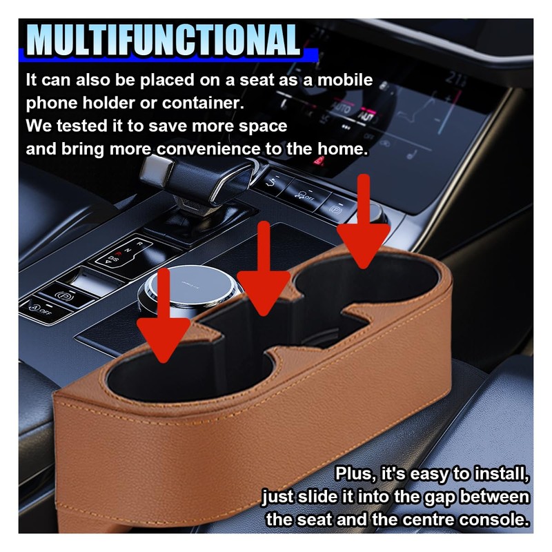ZIMISI Car Cup Holder, PU Leather Auto Front Console Gap