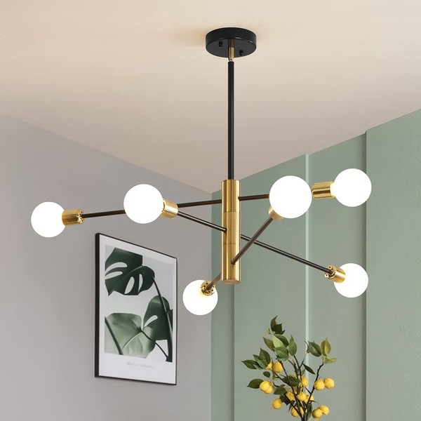 Deyidn Sputnik Chandelier Mid Century Modern Industrial E26 Pendant Lighting Chandeliers Ceiling Light Fixture Black and Gold Light for Living Room,Kitchen,Bedroom,Dining Room and Farmhouse