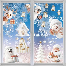 9 Sheets Xmas Window Stickers Xmas Window Clings White Stereo Static Sticker for Xmas Window Stickers Xmas Scene Snowflake Window Stickers Decorations Xmas Window Decals Xmas Stickers with 3D Effect