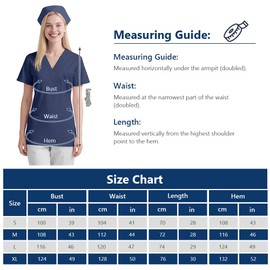 AUYAO Womens Hospital Uniform Nurse Top Uniforms Scrub Top, Navy Blue Nurse Uniform Workwear Doctor Nurse Dress, V Neck Line Regular Fit Top with Short Sleeves for Dental Nurse Vets Elderly Carers(M)