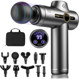 Necomi Pistola de Masaje Muscular, Massage Gun,Pistola Masajeadora con 10 Cabezales y 99 Velocidades Ajustables y pantalla tctil LED para aliviar el  