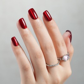 Red Press on Nails Short, Jofay Fashion Soft Gel Fake Nails, Cat Eye Christmas Press on Nails, Reusable & Natural Acrylic False Nails, Stick on Nails for Women Girls Gift, Glue on Nails Kit 32 Pcs