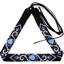 Beaded Hat Band Rodeo Style Handmade for Cowboy Fedora Panama Hats Handmade 1 inch Wide (Black White Blue 1)