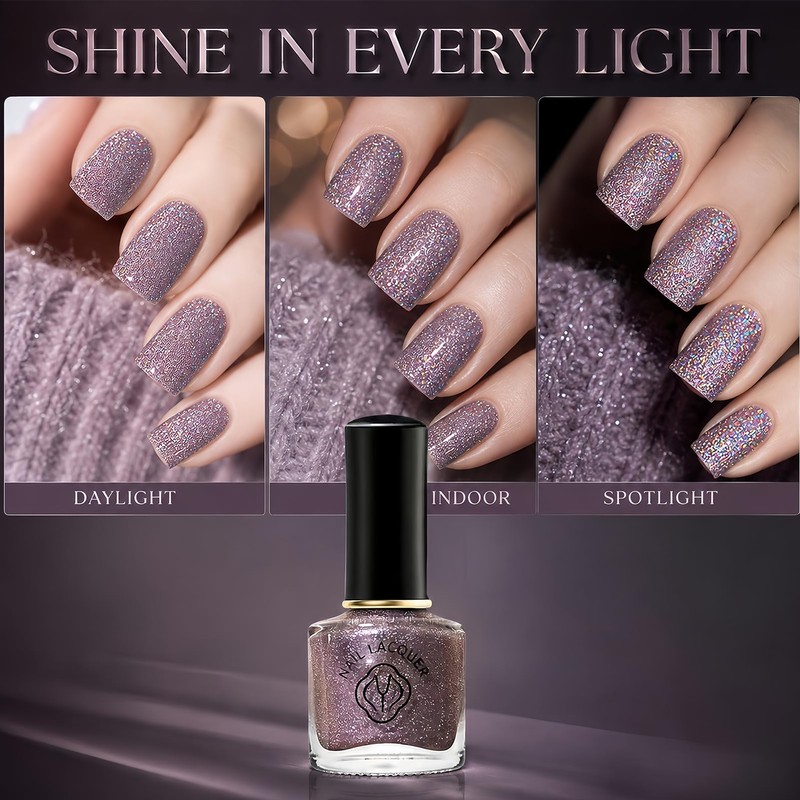 10ML Glitter Nail Polish, Quick Dry Holographic Sparkle, No UV