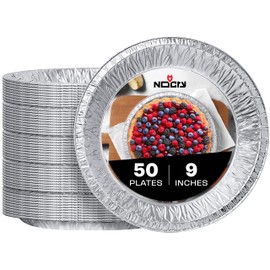 NoCry Premium Disposable Pie Pans 9 Inch (50 Pack) — Made in USA — Foil Aluminum Tins with Curl Lip for Baking Delicious Tarts or Crispy Pastry Crusts — Lightweight Yet Sturdy — Even Heat Distribution