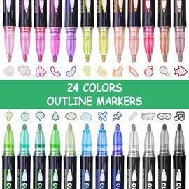 Maqhpu Glitter Pens, Magic Pens, Easter Gifts Children, Gifts for Girls 4-12 Years, Easter Gifts Children, 24 Outline Pens Metallic Magic Pens for Small Items for Easter for Children