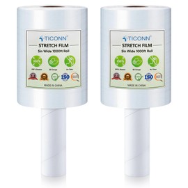 TICONN 2Pk Stretch Wrap Stretch Film Roll, 1000ft Industrial Strength 5 inch Wide Clear Plastic Wrap with Handles for Pallet Wrapping Shipping Moving