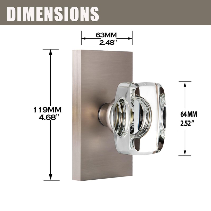 HIEMEY Crystal Glass Dummy Door Knob Interior, Brushed Satin Nickel