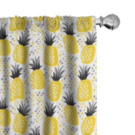 Ambesonne Exotic Window Curtains, Pineapples Tropic Accents Coastal Theme Beach Island Fruit Kitchen Graphic, Lightweight Decor 2-Panel Set with Rod Pocket, Pair of - 28" x 95", Yellow Black