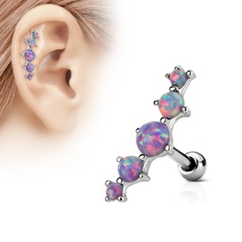 16GA Stainless Steel Five Synthetic Opal Set Ear Crawler Cartilage Piercing (Purple)