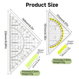 Geodreieck mit Griff, Wefaly 2 Stück Geodreieck Groß 22cm und Klein 16cm Geodreieck Flexibel Geo Dreieck Set mit Winkelmesser Funktion Geeignet für Schule Büro Zeichnen Modellieren