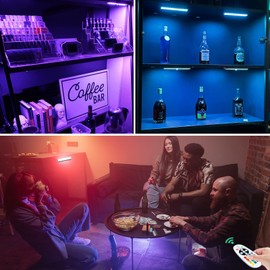 LAJOSO 48 LED Under Cabinet Lights Wireless, Dimmable Led Closet Light Rechargeable, Remote Control Kitchen Counter Lighting, 15 Color Changing RGB Bar Perfect for Bedroom Indoor Pantry Shelf,6 Pack
