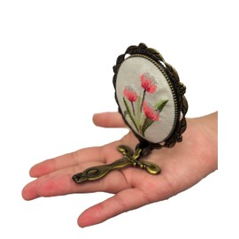 Leimandy Vintage Oval Handheld Mirror -Makeup Portable Compact Mirror for Purse,Travel |Car | Birthday Gift L5 (Pink Tulip)