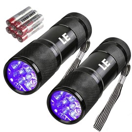 LE Small UV Flashlight, Portable Black Light with 9 LEDs, 395nm, Ultraviolet Light Detector for Invisible Ink Pens, Pet Dog Cat Urine Stain and More, AAA Batteries Included