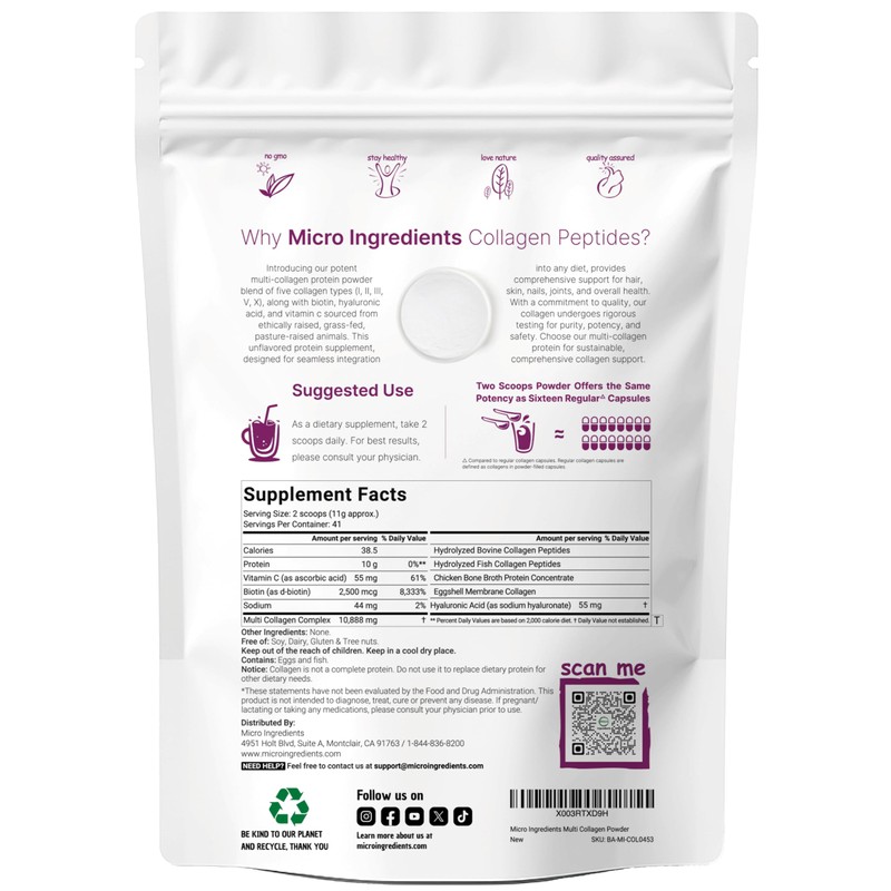 Multi Collagen Peptides Powder, 16 Oz - Hydrolyzed Protein Peptides