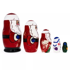 BESTPYSANKY Set of 5 Santa, Snowman and Christmas Tree Wooden Nesting Dolls
