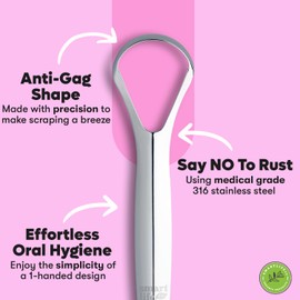 Tongue Scraper For Adults & Kids - 2 Pack Stainless Steel Tongue Scraper Travel Metal Case | Mouth Cleaner For Bad Breath Treatment | Best Disposable No Plastic Scrubber | Oral Care Hygiene Essentials