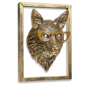Animal Heads Wall Decor (Includes Metal Frame) Resin Animals Sculptures Head Wall Hanging Decoration Gold vintage Wall Sculpture for Living Room Bedroom Office(Fox)