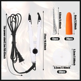 Herramienta de Extensión de Cabello de Queratina de Fusión de Hierro Varita de Conector de Calor con Protector de Pegamento Fusión Plantillas Clips Pelo Protector de Dedos 2 Bolsas Cuentas (Blanco)