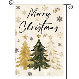 AVOIN colorlife Merry Christmas Garden Flag 12x18 Inch Double Sided Outside, Christmas Tree Winter Holiday Yard Outdoor Flag