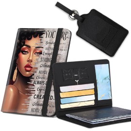 Passport Cover for Women & Men with RFID Blocking,Waterproof Passport Wallet and Luggage Tag Set，PU Leather Travel Documents Organizer, Passport Holder，African American Women Inspirational Quotes